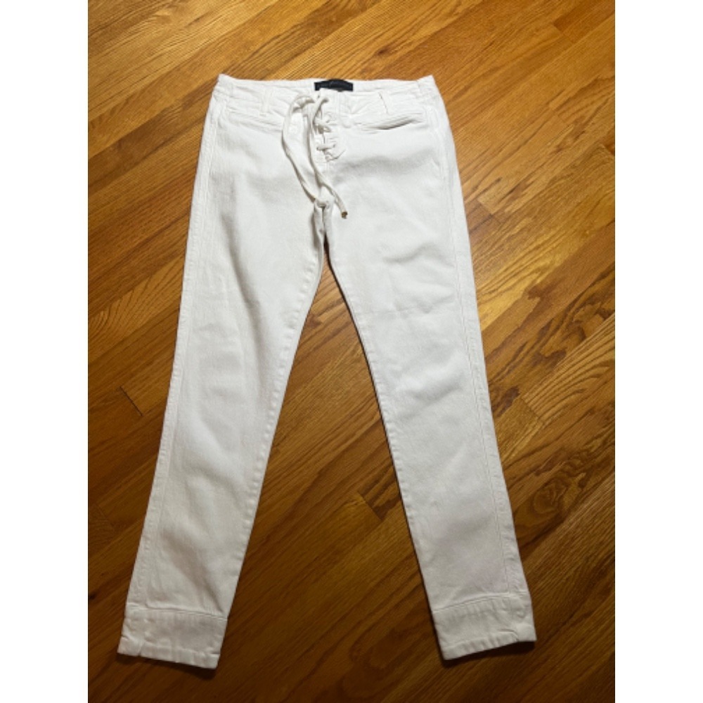 Juicy Jean Couture White Denim Lace-Up Waist Cropped Jeans‎ Size 28
